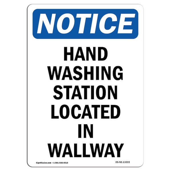OSHA, Hand Washing Station Located In Hallway, 24in X 18in Rigid Plastic, 18" W, 24" L, Portrait